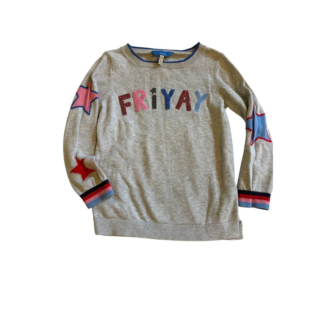 Joules FRIYAY Kids Miranda Grey Sweater Size 6Y Back to School Stars Sequins